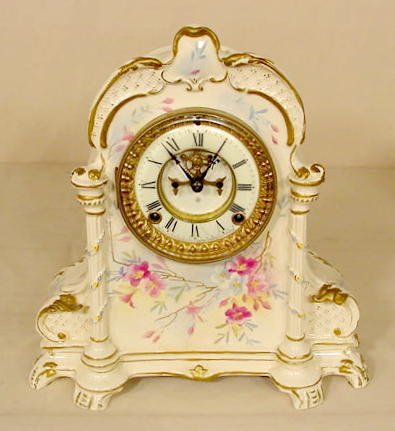 Ansonia Royal Bonn Floral China Case Clock NR