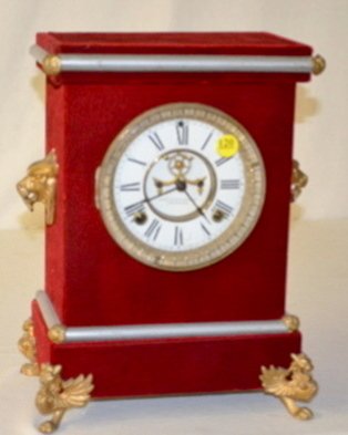 Ansonia Red Plush Clock, “Florentine No. 3”