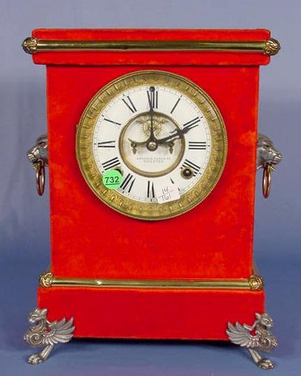 Ansonia Red Plush Florentine No. 3 Shelf Clock NR