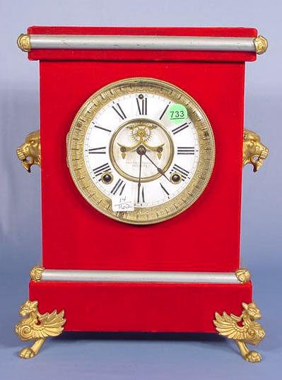 Ansonia Burgundy Plush Florentine No. 3 Clock NR