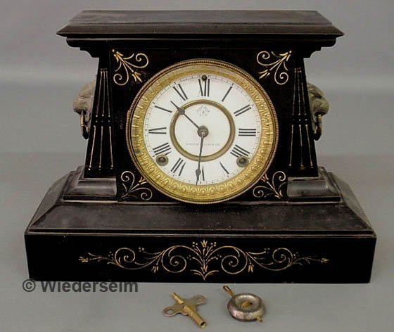 Black metal Ansonia mantel clock “Imogene” model,