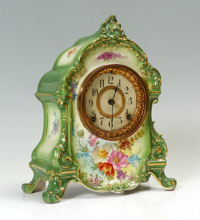 ANSONIA ROYAL BONN PORCELAIN CASE CLOCK