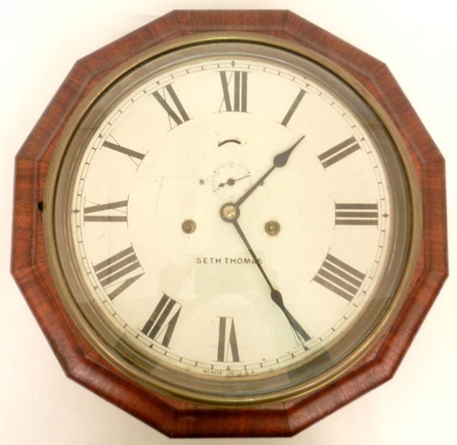 Seth Thomas eight day lever clock, painted tin dial wit