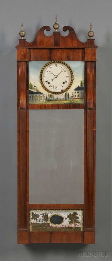 Joseph Ives Mahogany Looking Glass Wall Clock, Bri