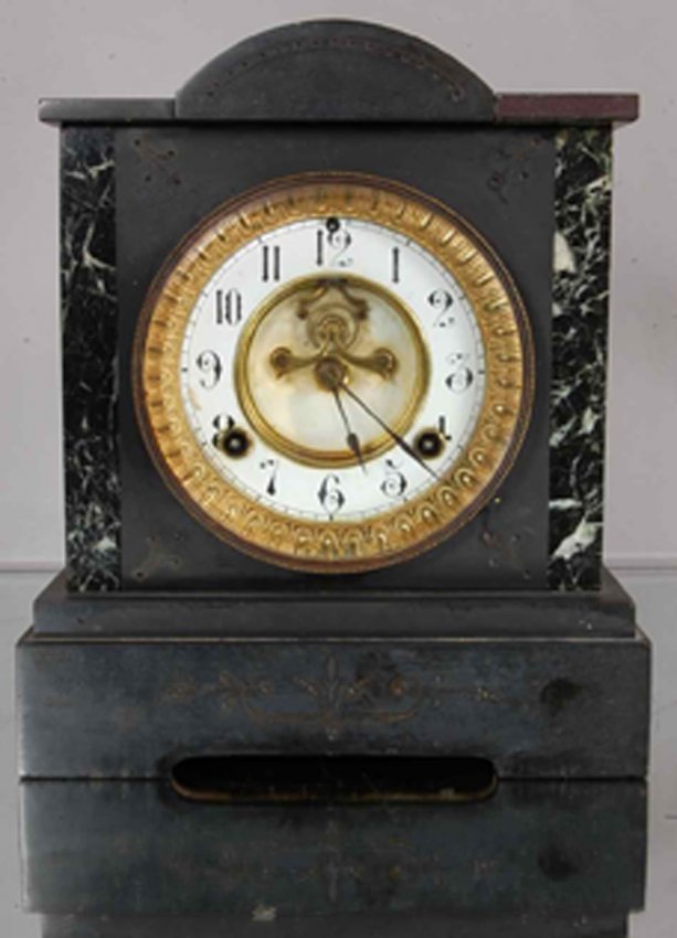 Waterbury Mantel Clock Decorated Marble Case