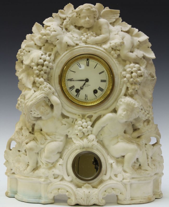 SETH THOMAS CARVED MARBLE MANTEL CLOCK