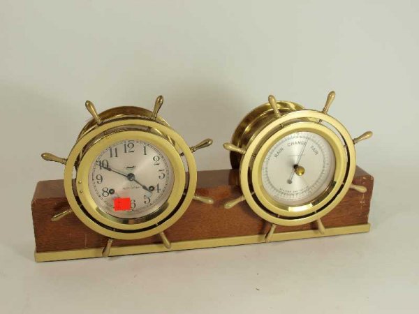 SETH THOMAS SHIPS WHEEL CLOCK BAROMETER MAYFLOWER 3