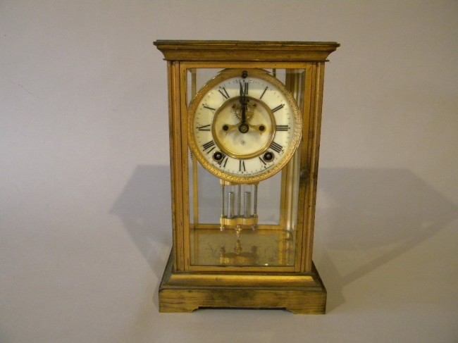 Ansonia Mantle clock with mercury pendulum and bevel
