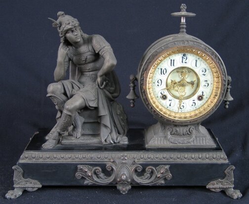 ANSONIA MERCURY MANTEL CLOCK. Cast metal mantel c