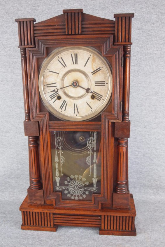 Gilbert “Mitra” walnut kitchen clock, 21″