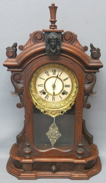 ANSONIA MONARCH WALNUT SHELF CLOCK W/ DRAWER