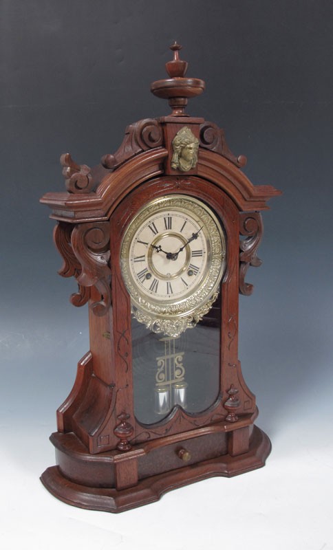 ANSONIA MONARCH BURL WALNUT MANTLE CLOCK