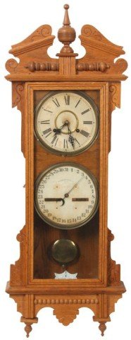 Waterbury No.33 Double Dial Calendar Wall Clock-ClockPrices.Com