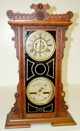 Oak Waterbury No. 44 Double Dial Calendar Clock