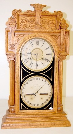Oak Waterbury No. 43 Double Dial Calendar Clock