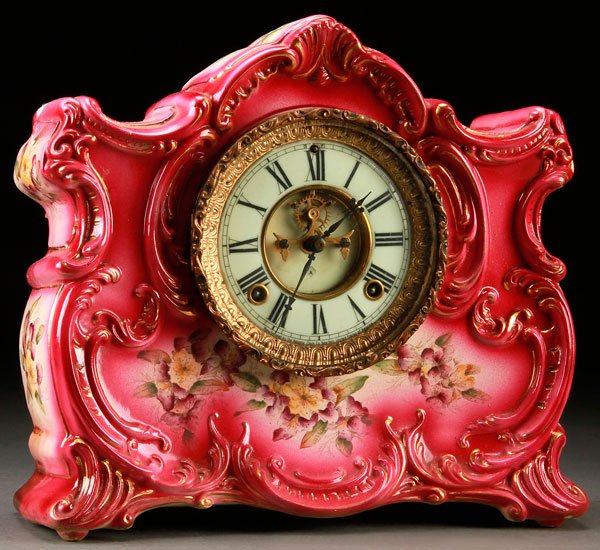 ANSONIA OSSIPEE HAND PAINTED PORCELAIN CLOCK
