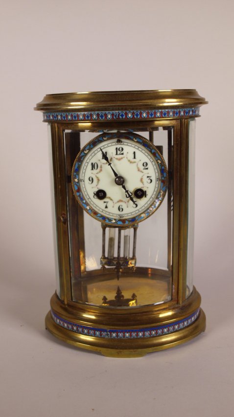 Samuel Marti oval crystal regulator shelf clock, brass