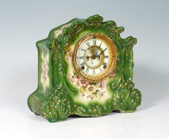 ANSONIA ”RAINBOW PORCELAIN CASE MANTLE CLOCK