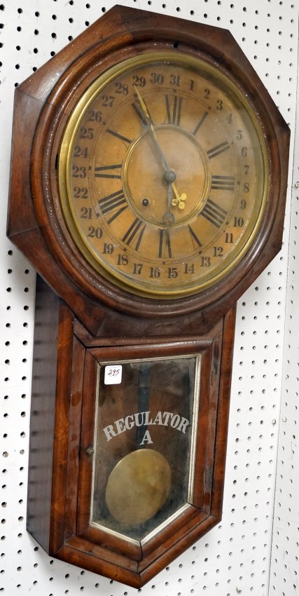 ANSONIA WALNUT CALENDAR REGULATOR WALL CLOCK, C.1900.