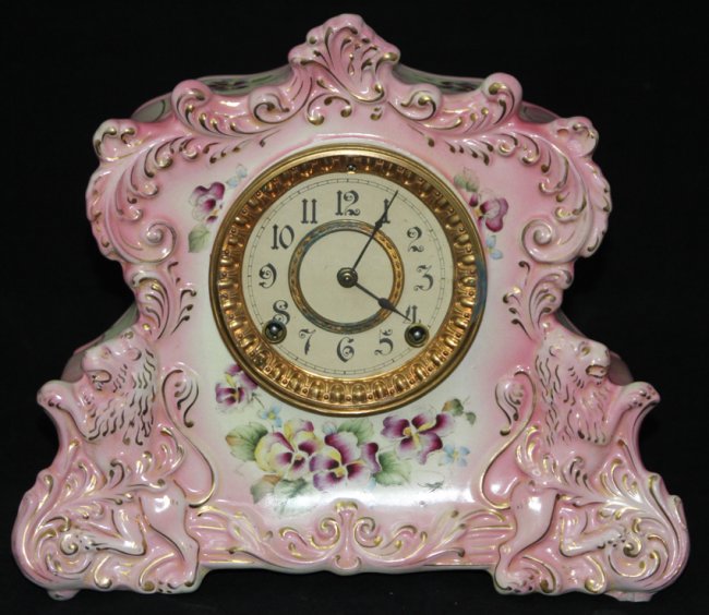 ANSONIA “REPORTER” PINK PORCELAIN CLOCK