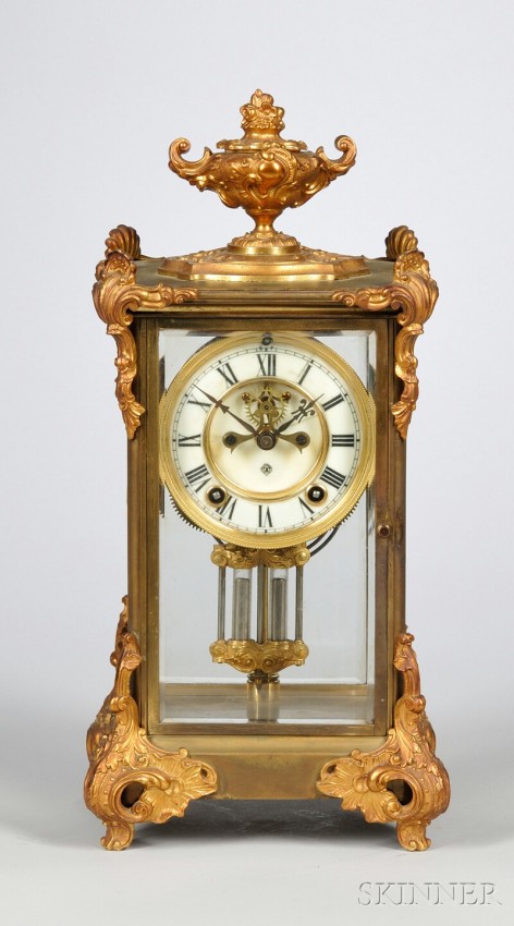 Ansonia French Rococo-style Gilt-brass and Glass C