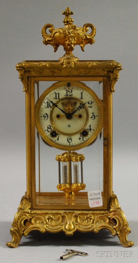 Ansonia Rococo-style Gilt-metal Mantel Clock, wit
