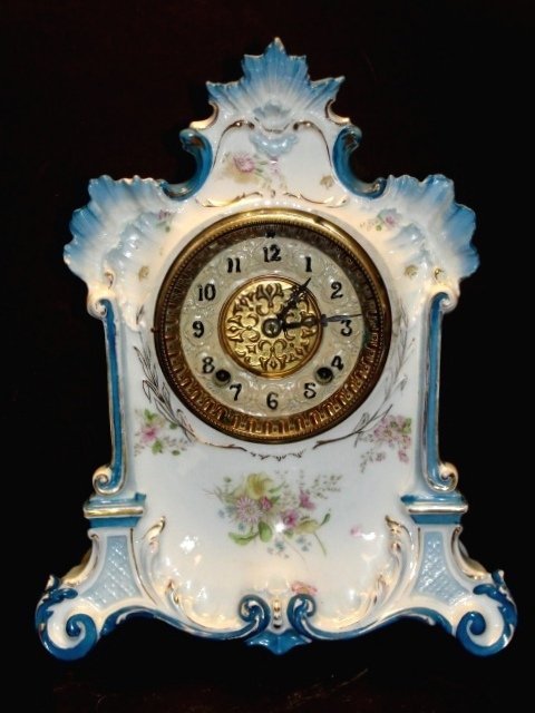 Gilbert Hand Painted China Case Mantle Clock