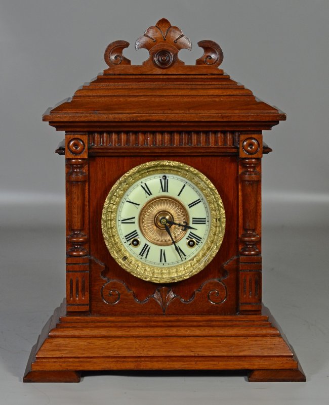 Walnut Ansonia “Sharon” cabinet mantle clock, recently