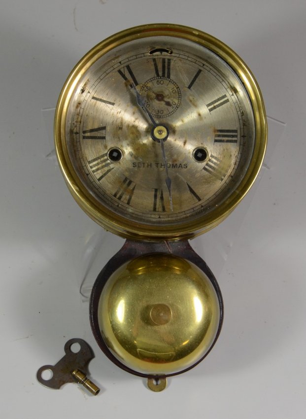 Seth Thomas Ship’s Bell clock, brass with a silvered