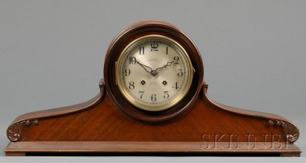Mahogany Ship’s Bell Tambour Clock by Chelsea, Bos