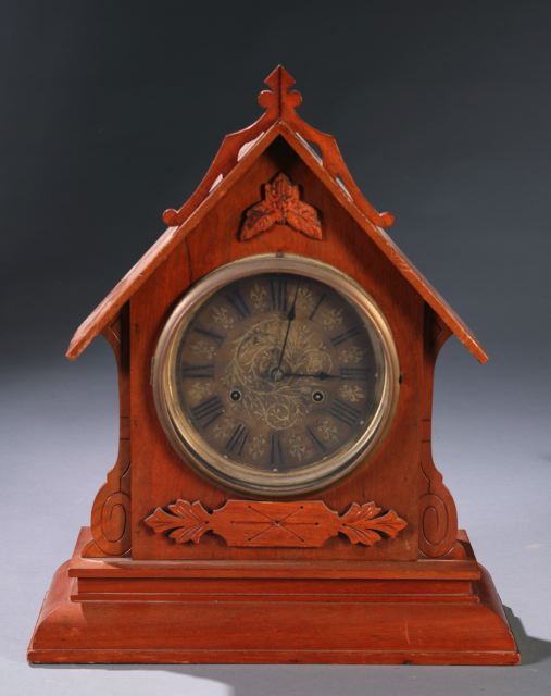 New Haven mantle clock in case with steeple top,
