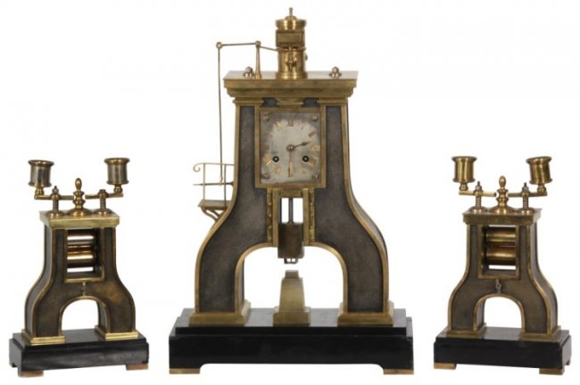 French Industrial Steam Hammer Clock Set