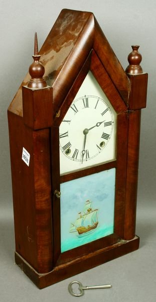 C1845 New Haven Steeple Clock w/ Ship Scene