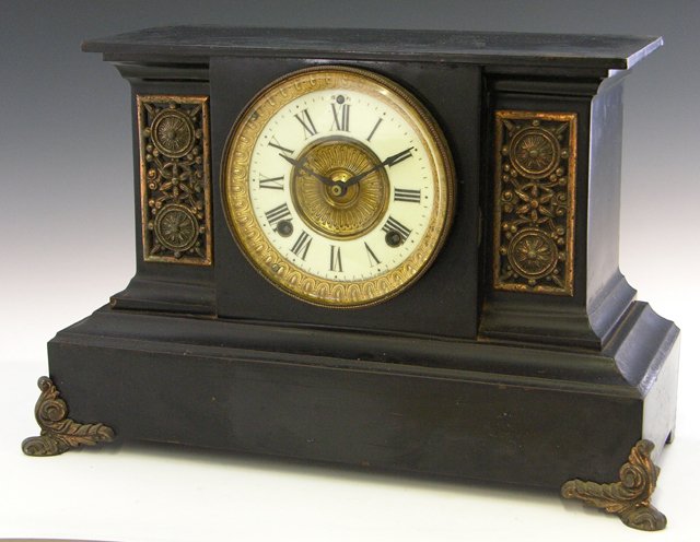 Ansonia Cast Iron Temple Form Mantel Clock, late 1