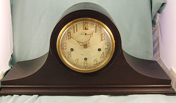 New Haven mahogany cased tambour clock with chimes