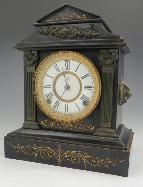 Ansonia Cast Iron Temple Form Mantel Clock, c. 188
