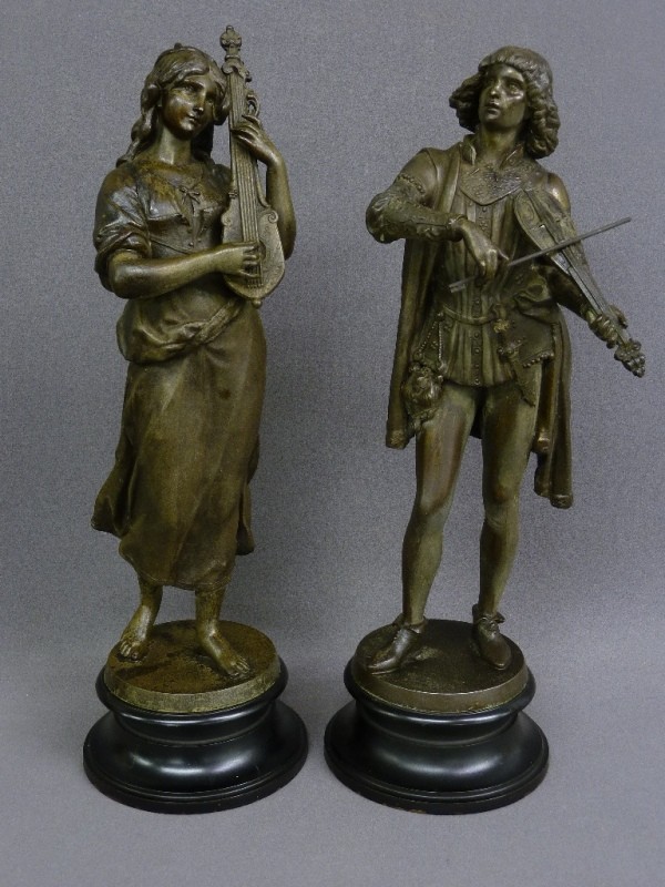SIGNED  (ANSONIA) PAIR OF CAST METAL STATUES PICTU