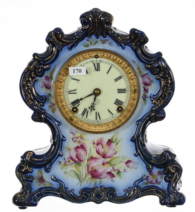 12″ X 10″ Royal Bonn Style Mantel Clock – Cobalt Blue