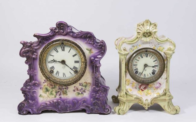 2 Pottery Mantel Clocks