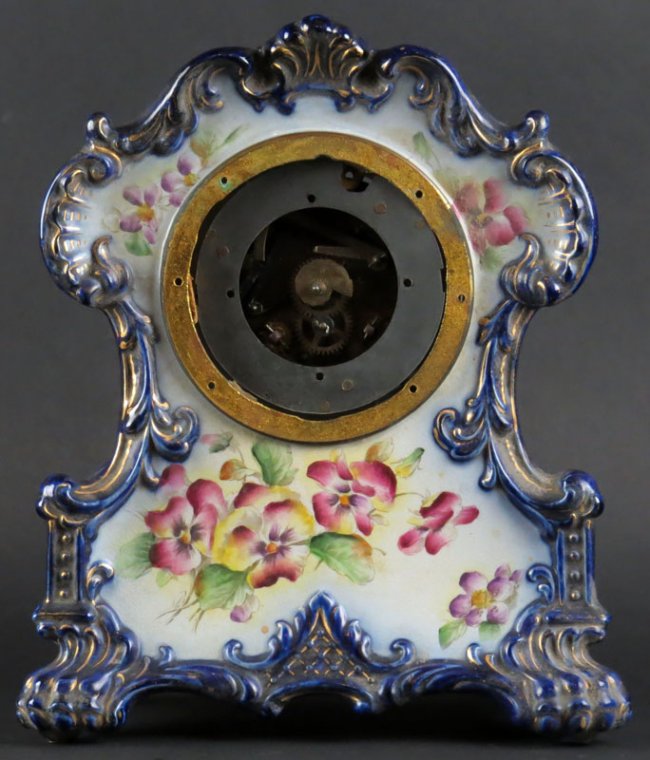 Ansonia Style Porcelain Mantle Clock. Signed “Wichita”.
