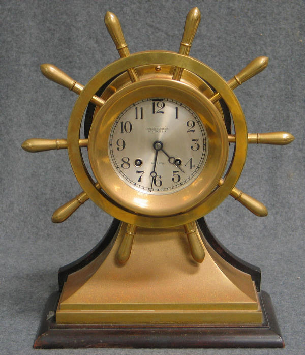 Chelsea yacht’s wheel ship clock, 4″ dial, Serial