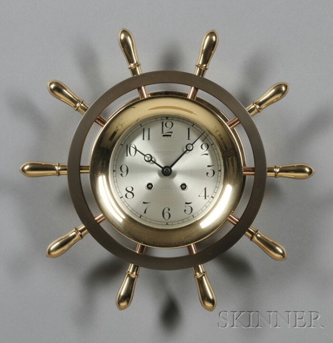 Chelsea Brass and Bronze Yacht Wheel Clock, Chelse
